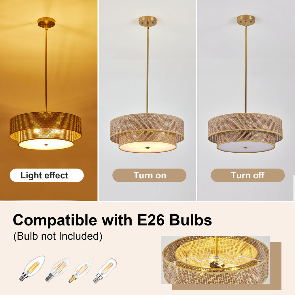Aurelia Organic 3-Light Rattan & Brass Chandelier