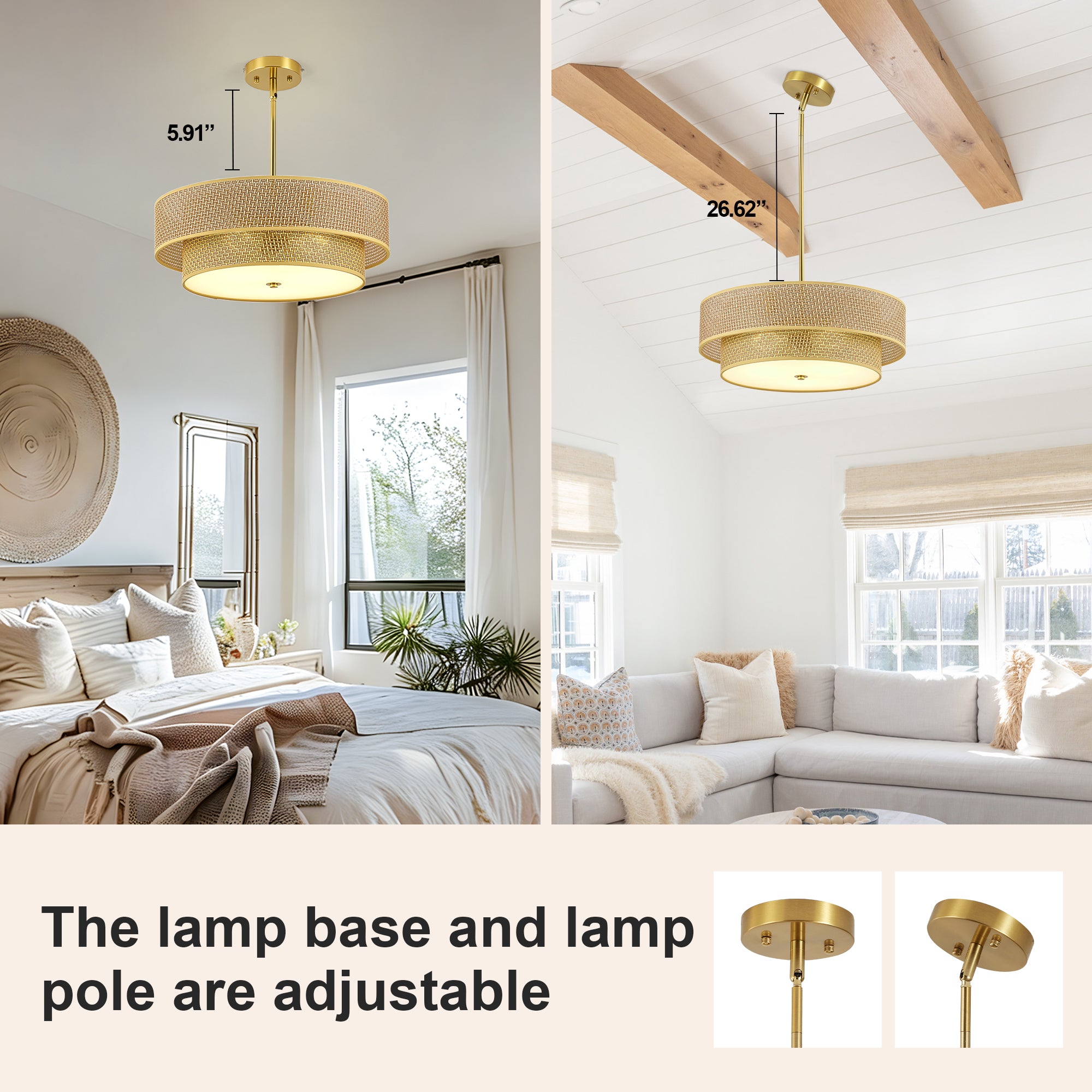 Aurelia Organic 3-Light Rattan & Brass Chandelier
