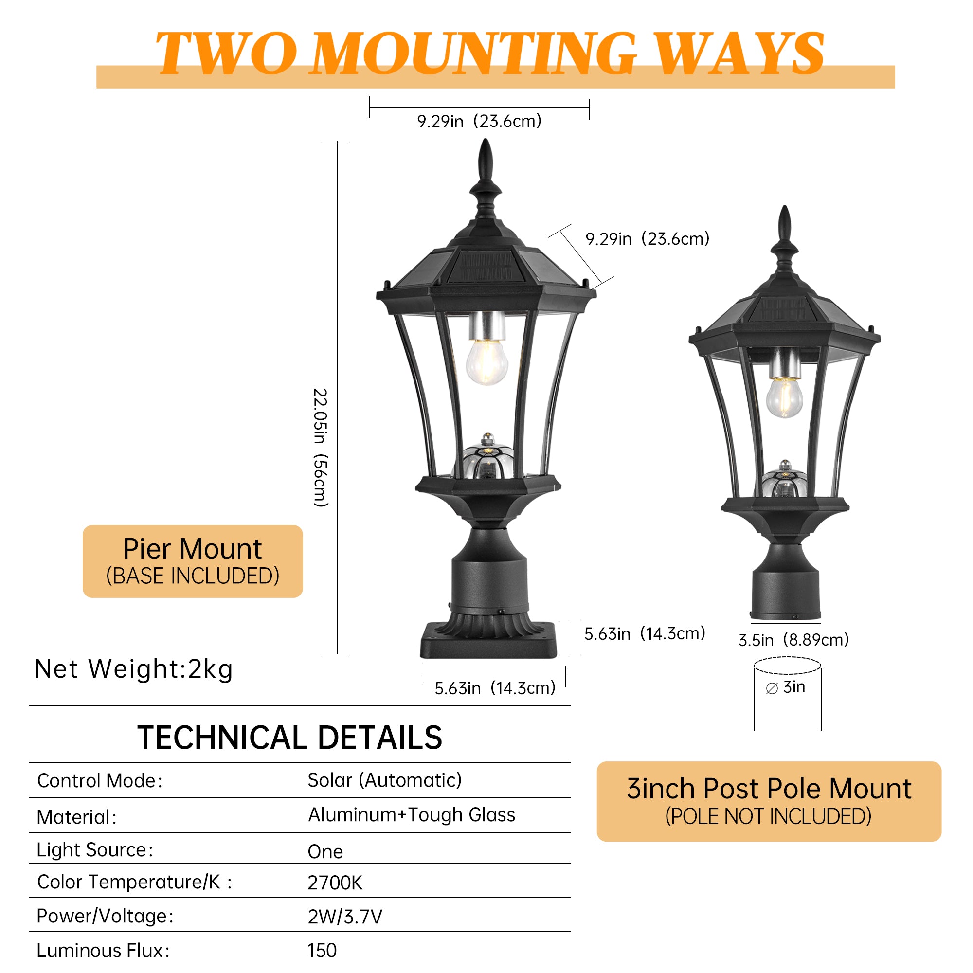 Sentinel Dusk-to-Dawn Solar Post Light (Matte Black)