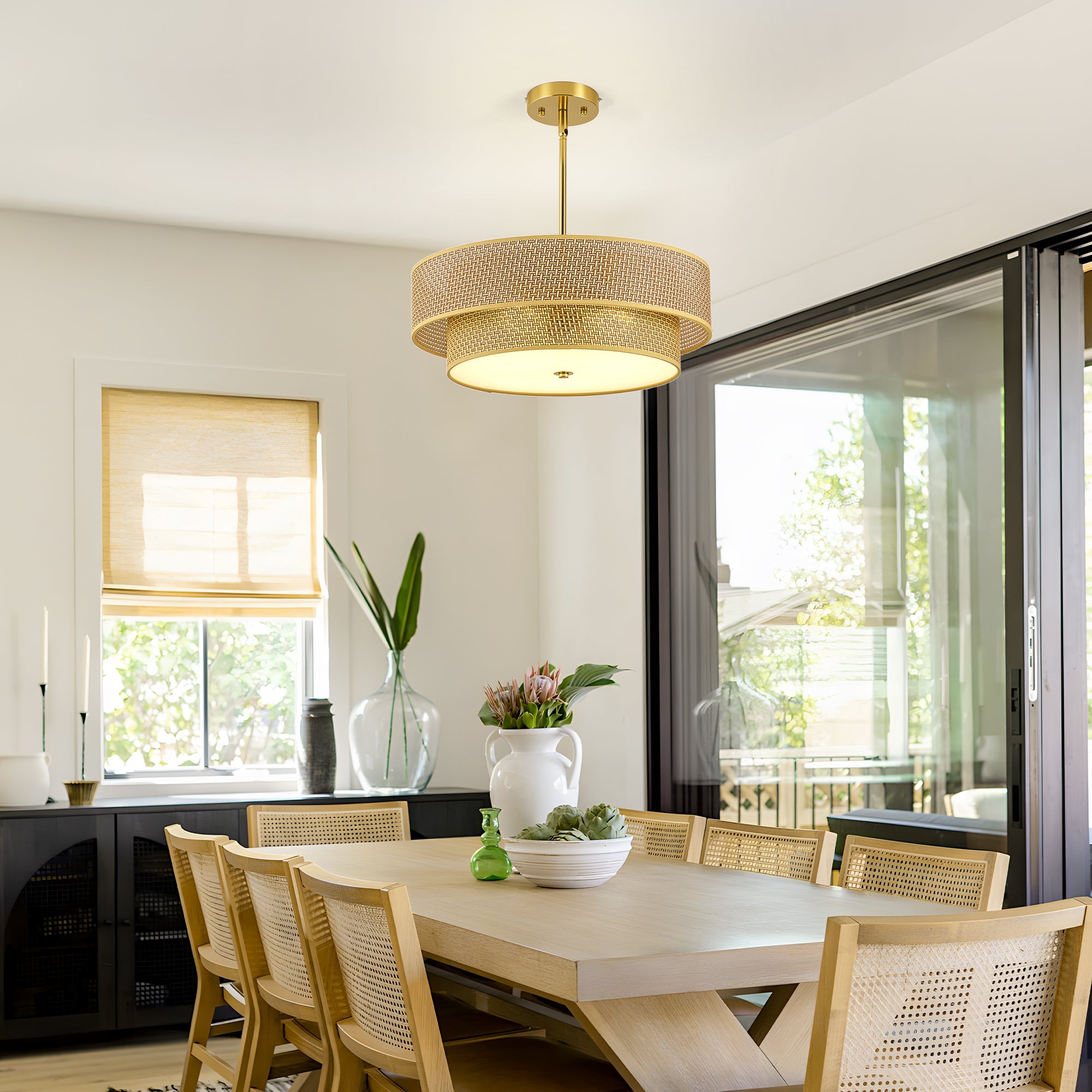 Aurelia Organic 3-Light Rattan & Brass Chandelier