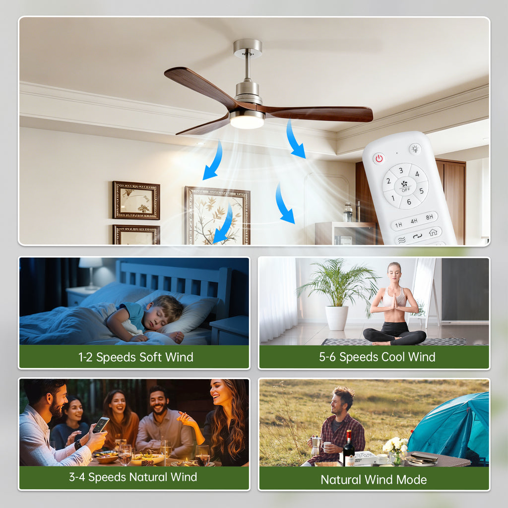 Apex 6-Speed Smart LED Ceiling Fan with Wood Blades