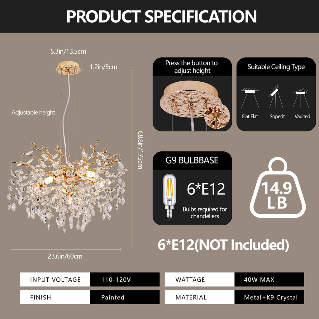 Radiance 6-Light Adjustable Crystal Chandelier