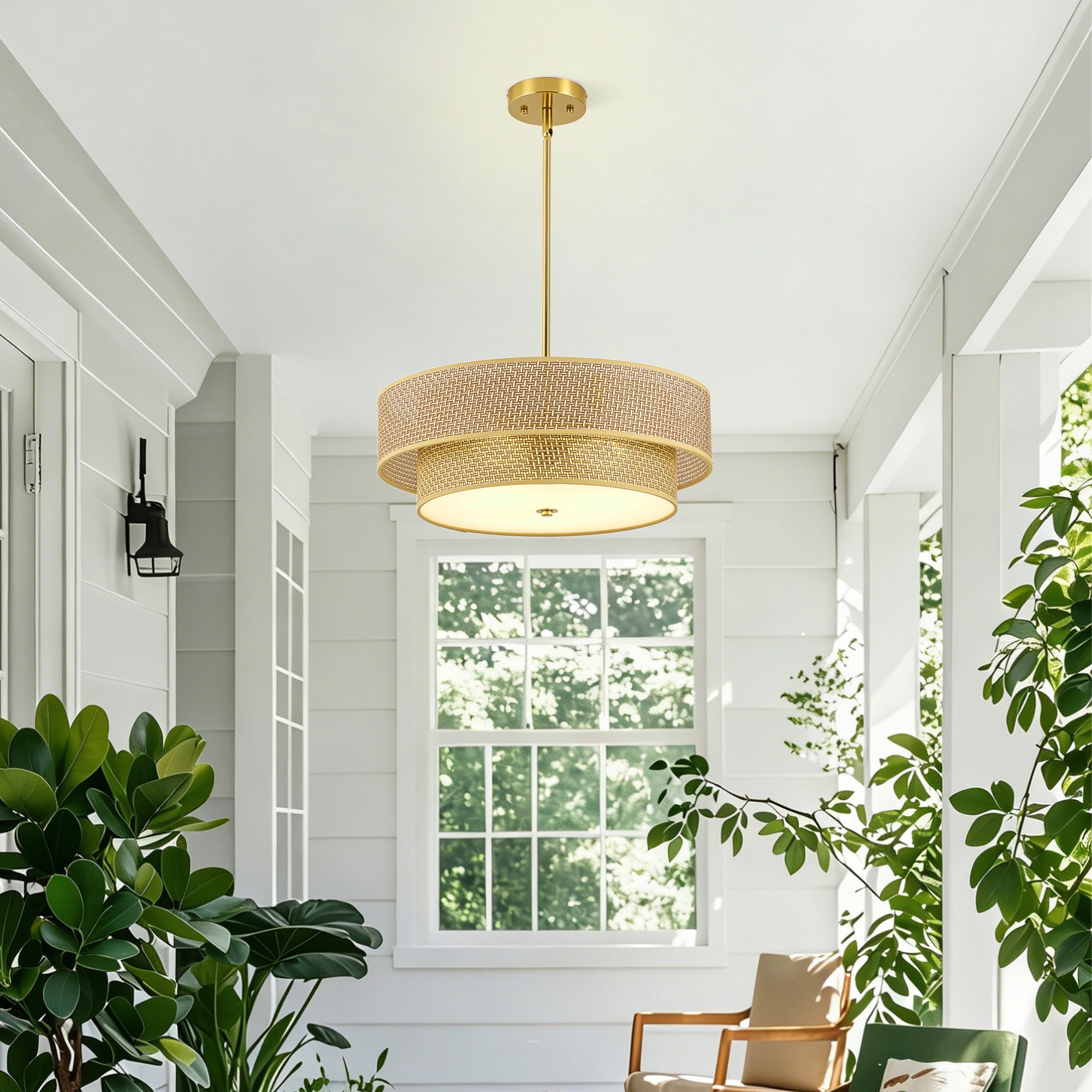 Aurelia Organic 3-Light Rattan & Brass Chandelier